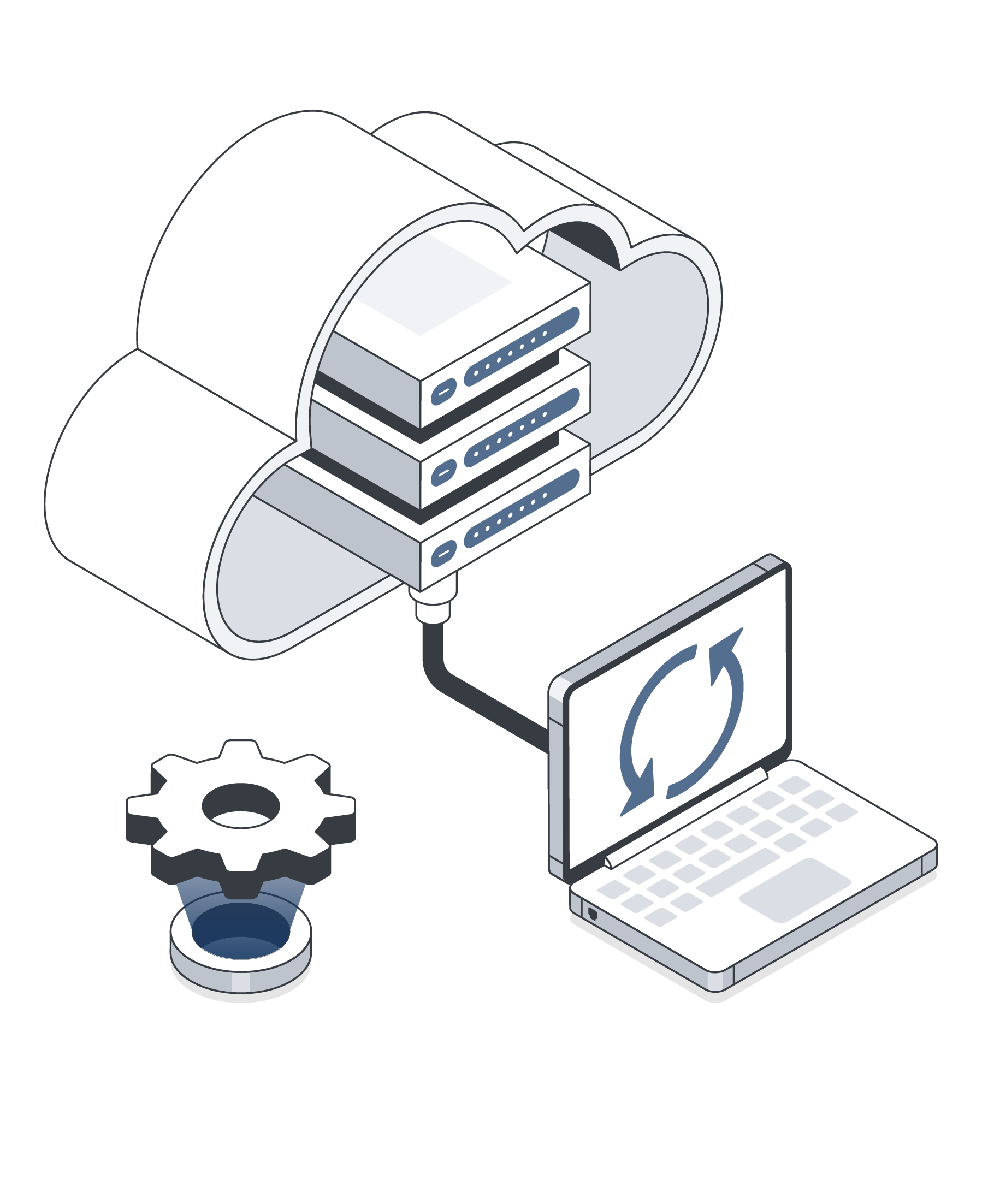 Illustration of Cloud infrastructure diagram showing data flowing between AWS and Azure icons.